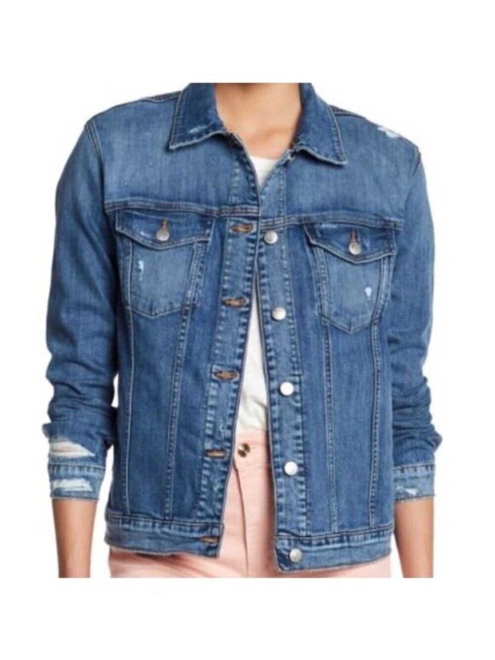 Joes Womens Distressed Denim Jacket~Size Medium~Blue Classic Y2K Coat ~ L13 34